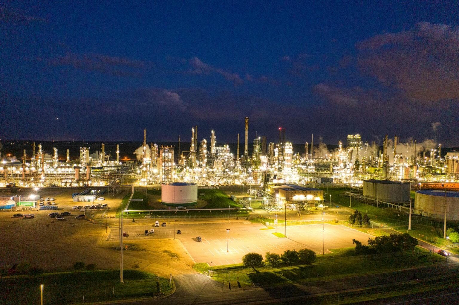 illuminated industrial buildings