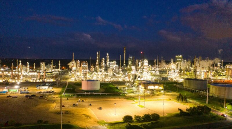 illuminated industrial buildings