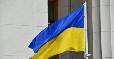 ukrainian flag at building facade