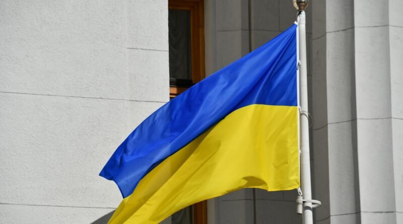 ukrainian flag at building facade