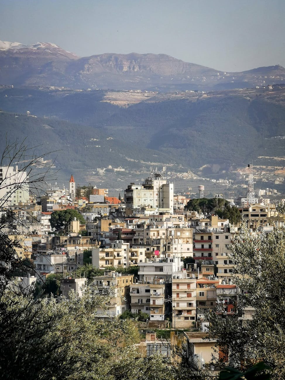 birds eye view of town in mountains