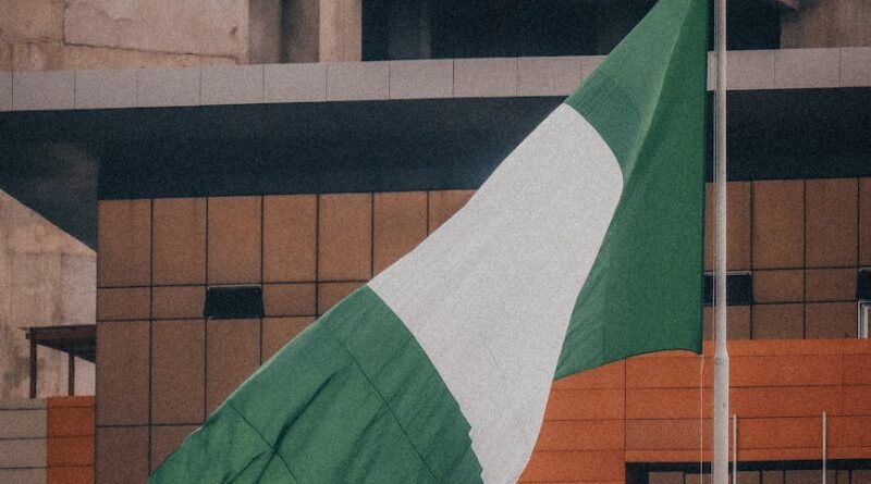 nigerian flag waving in urban environment