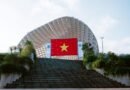 flag of vietnam at da n ng architectural landmark