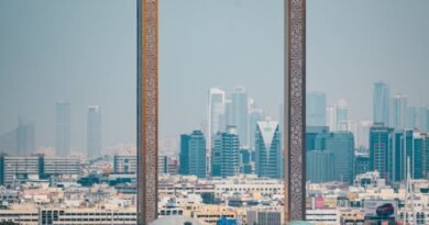dubai frame with city skyline in background