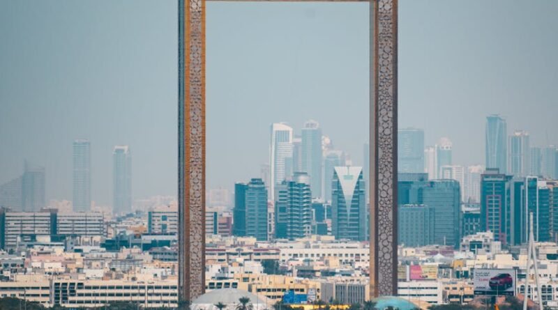 dubai frame with city skyline in background