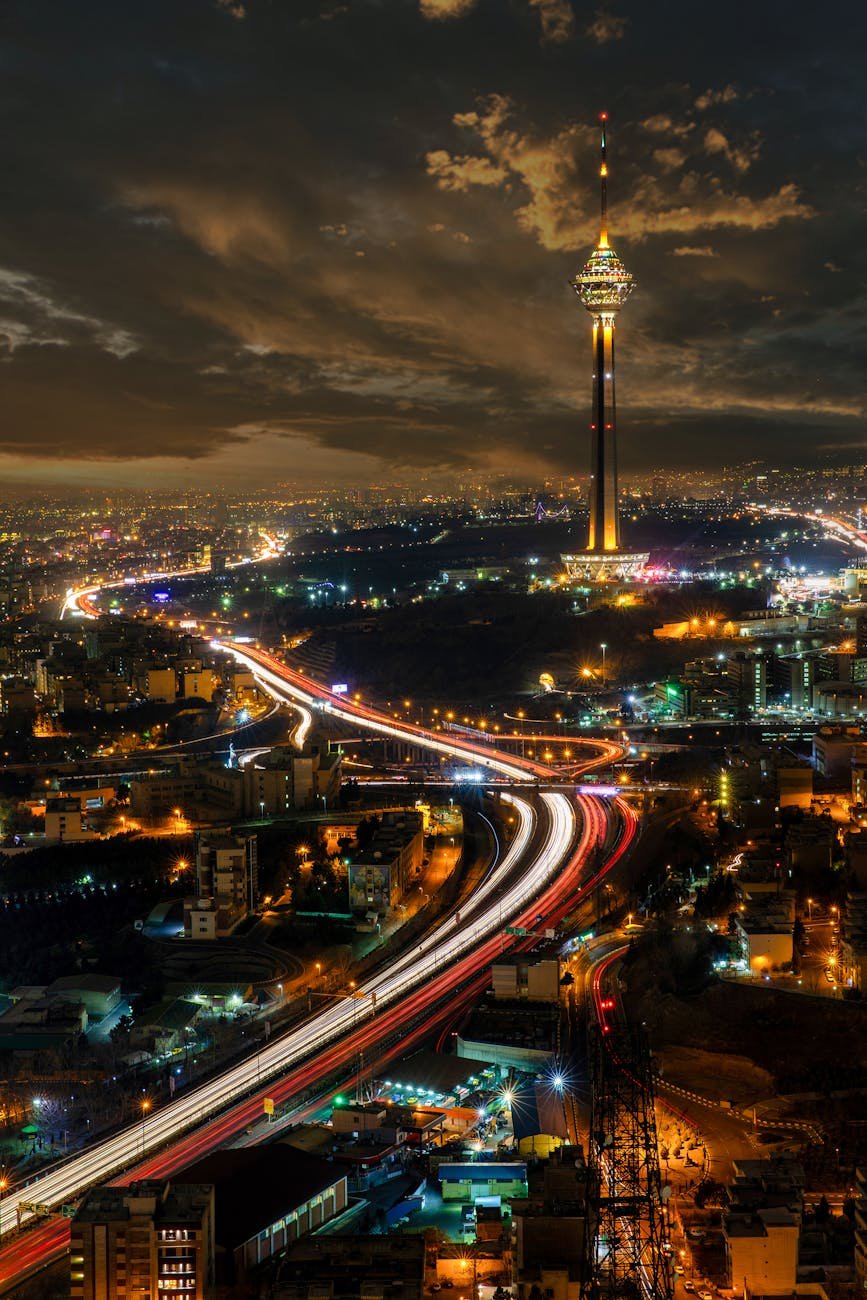 vibrant night view of milad tower tehran