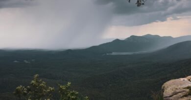 dramatic rainstorm over mountain landscape