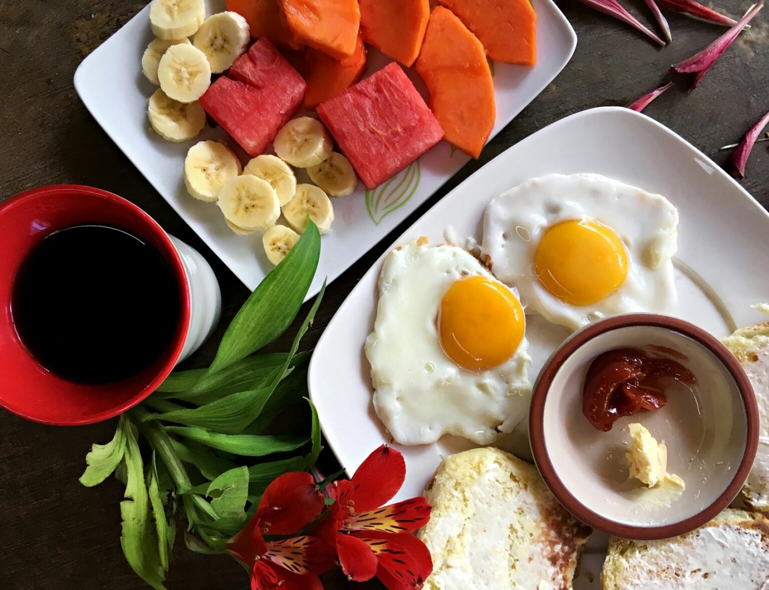 delicious breakfast spread with fresh fruits