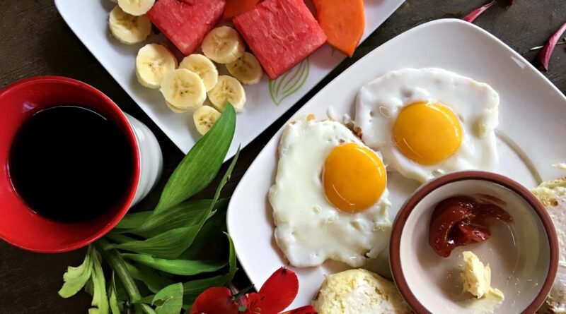delicious breakfast spread with fresh fruits