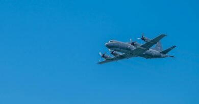 military aircraft flying in clear blue sky
