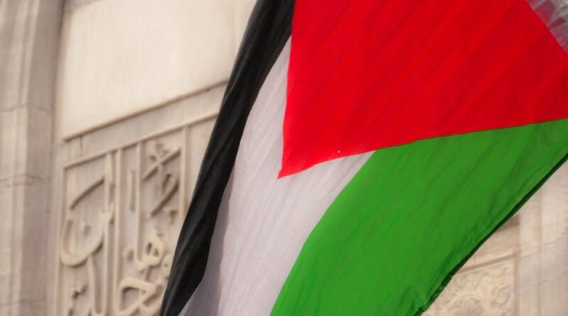 palestinian flag against historical architecture