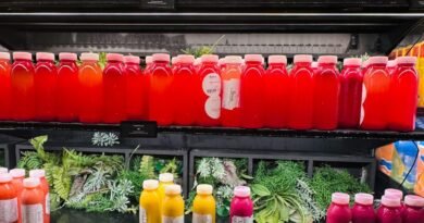 vibrant display of assorted juice bottles