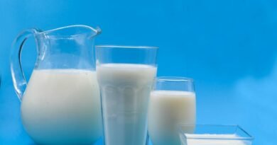 glasses of milk on a blue surface
