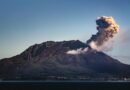 active volcano under blue sky