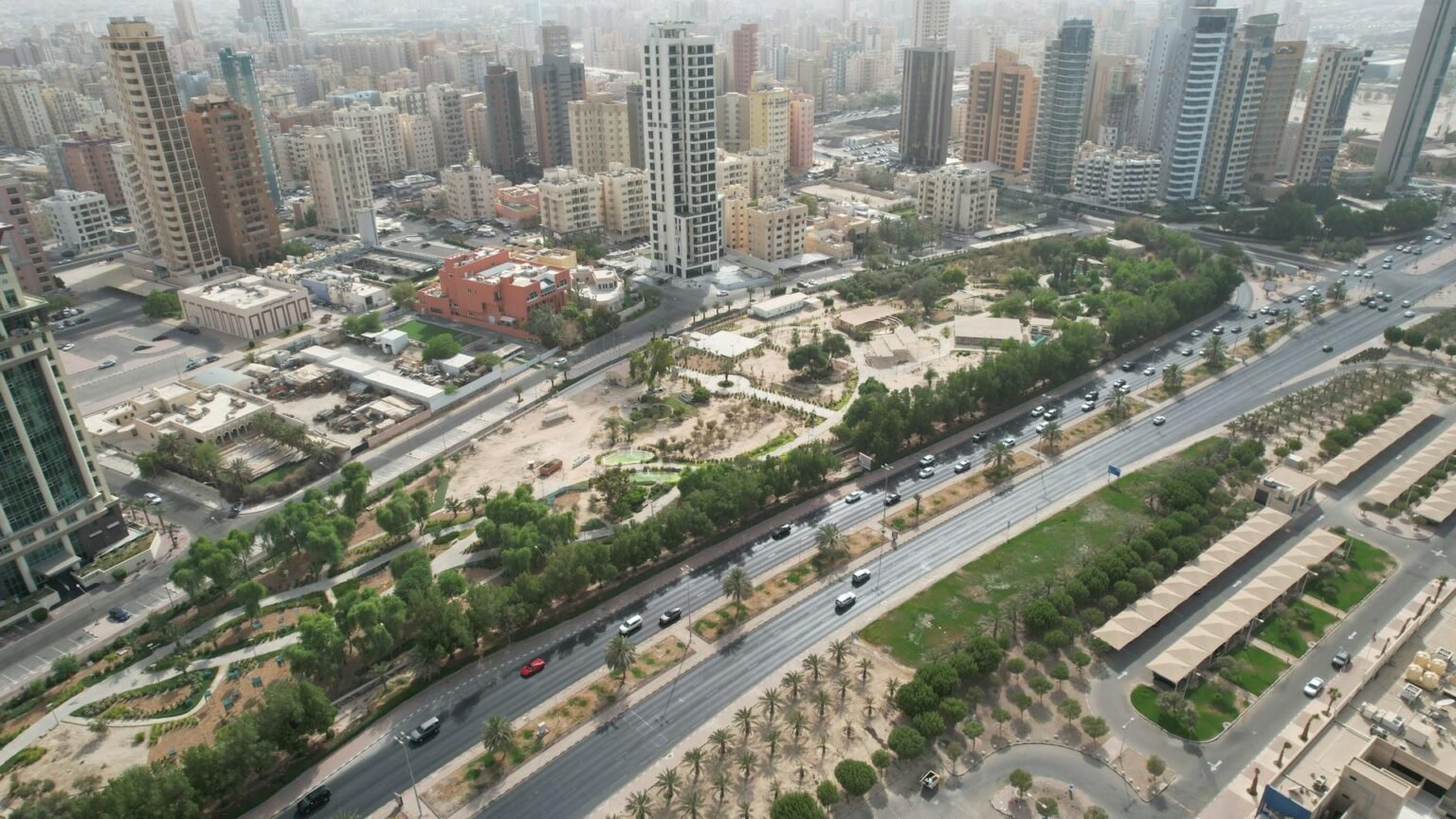 aerial shot of concrete buildings in the city