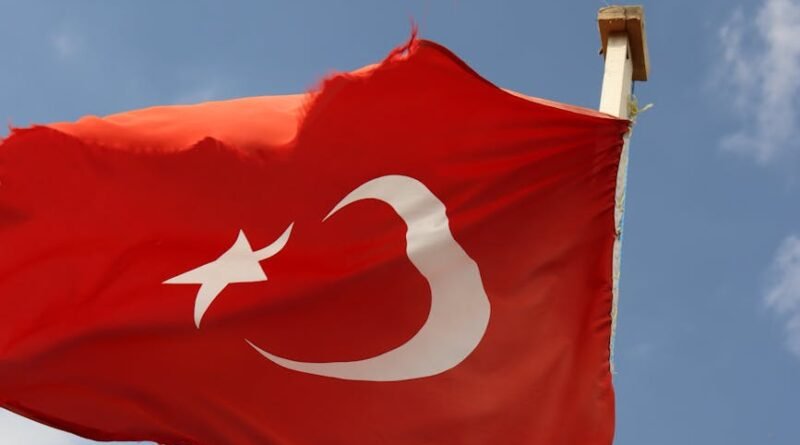 turkiye national flag waving against blue sky