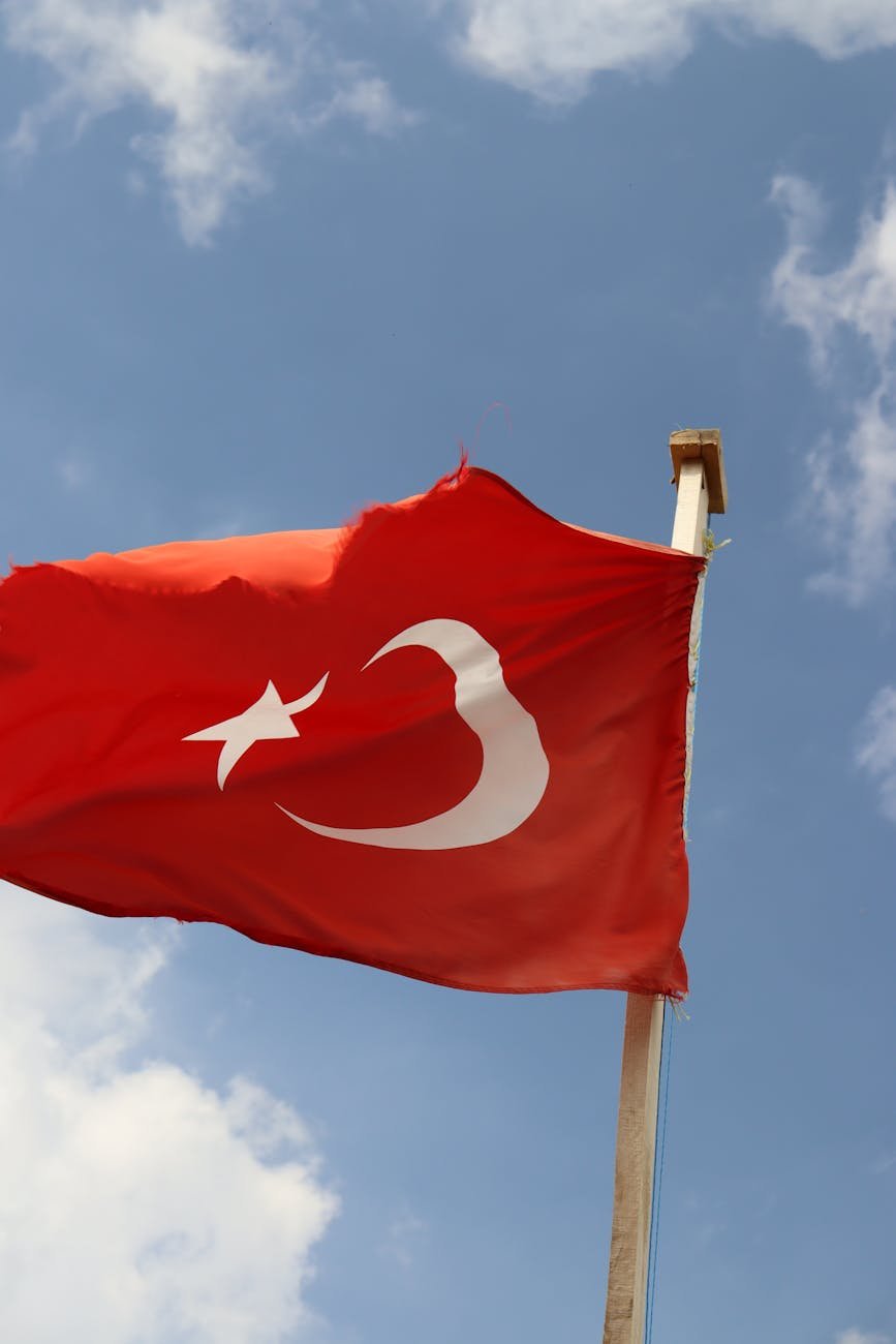 turkiye national flag waving against blue sky