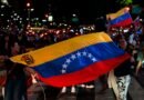 venezuelan flag waving at night in buenos aires