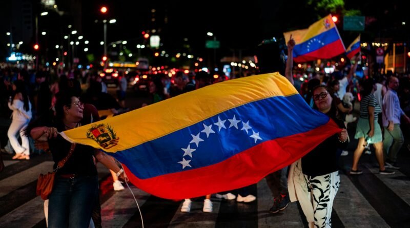 venezuelan flag waving at night in buenos aires