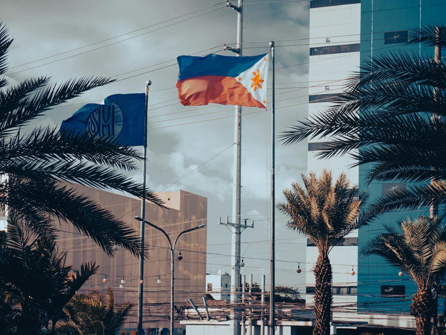 philippine flag in urban setting