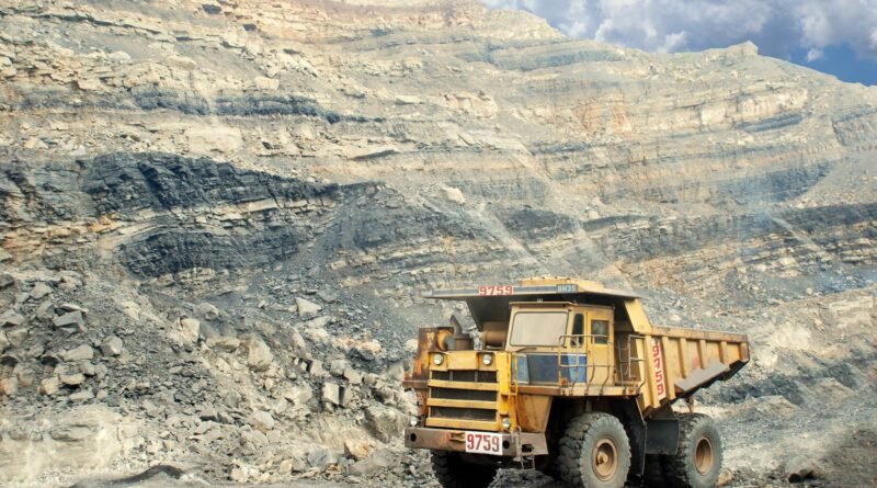 a construction truck in a barren landscape