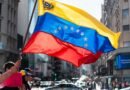 venezuelan flag waving in buenos aires street