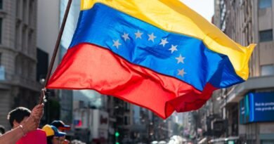 venezuelan flag waving in buenos aires street