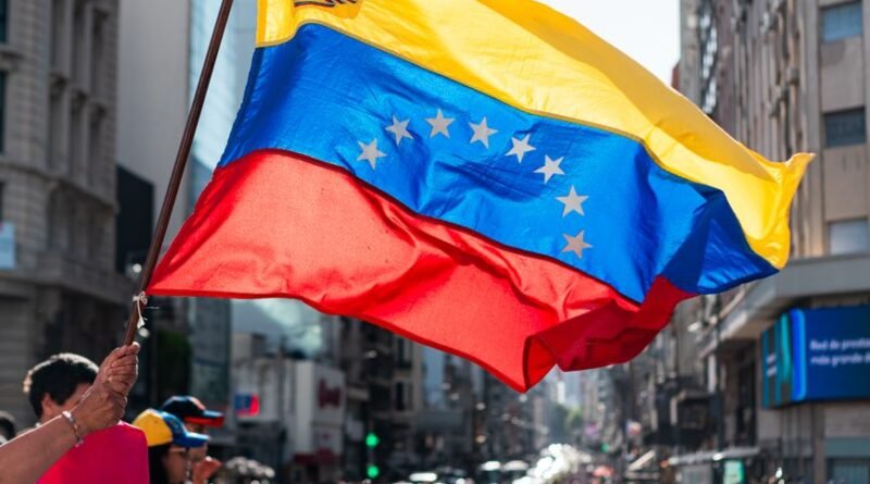 venezuelan flag waving in buenos aires street