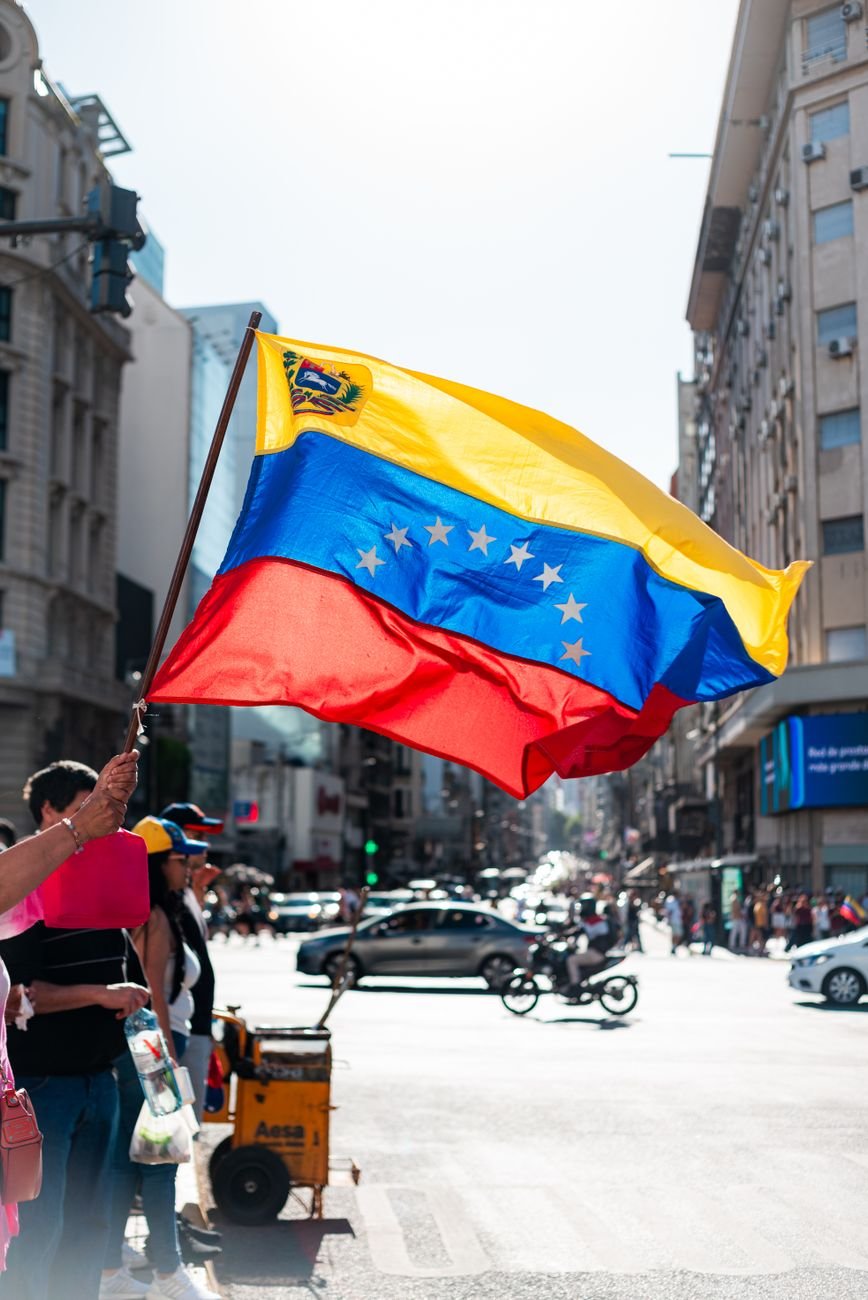 venezuelan flag waving in buenos aires street