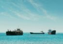 ocean scene with cargo ships