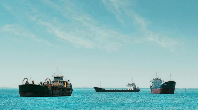 ocean scene with cargo ships