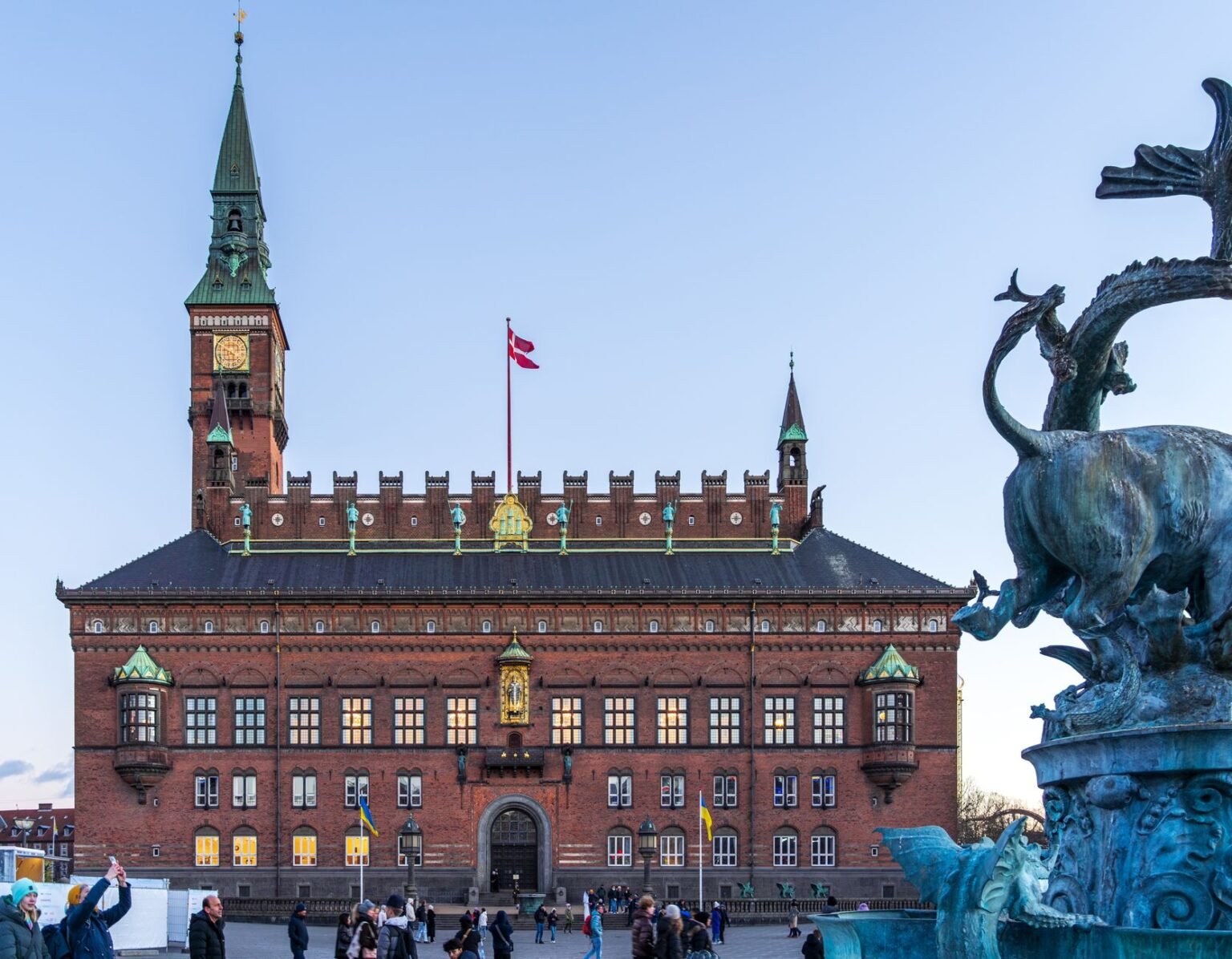 copenhagen city hall and dragon fountain