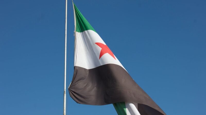 syrian flag waving against clear blue sky