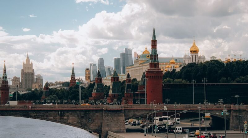 road along river and city skyline in moscow