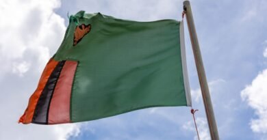 Zambia’s President Hakainde Hichilema Re-Elected for Second Term flag of zambia on wind