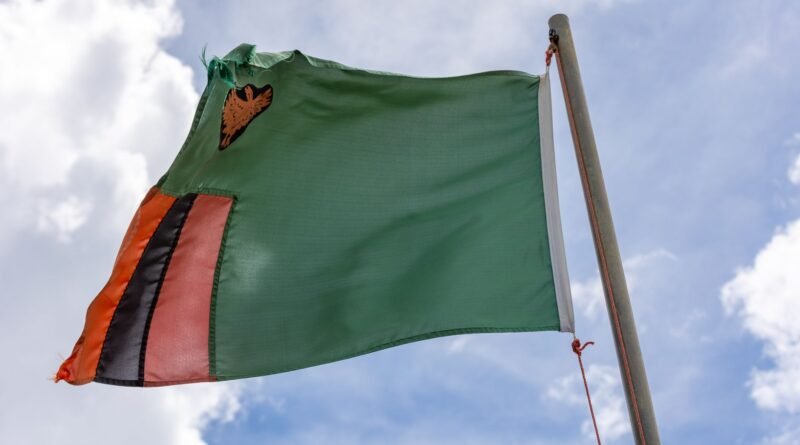 flag of zambia on wind