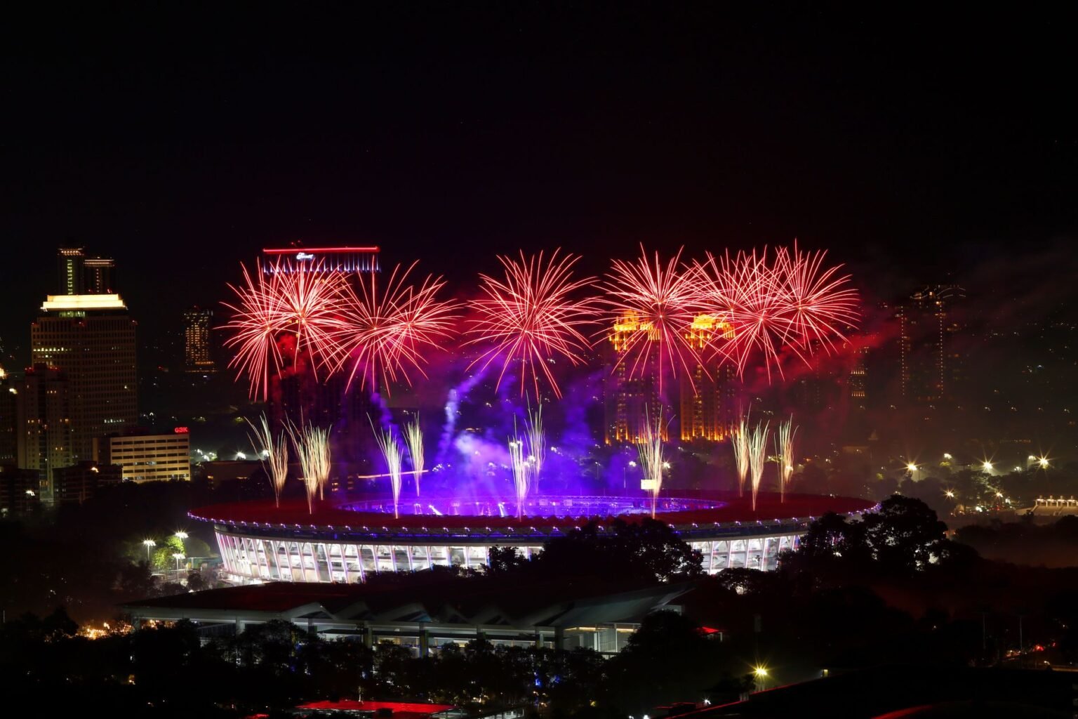 spectacular fireworks over jakarta stadium