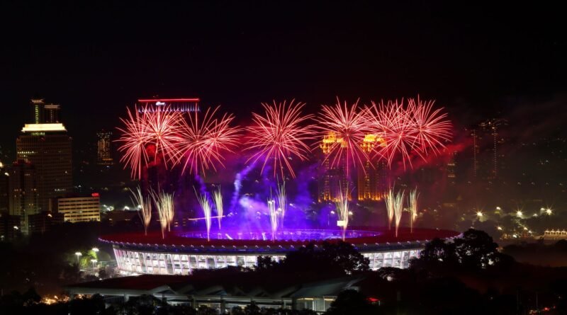 spectacular fireworks over jakarta stadium